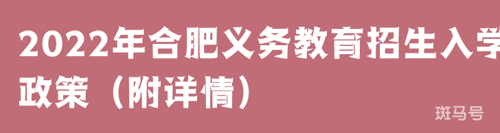 2022年合肥义务教育招生入学政策（附详情）